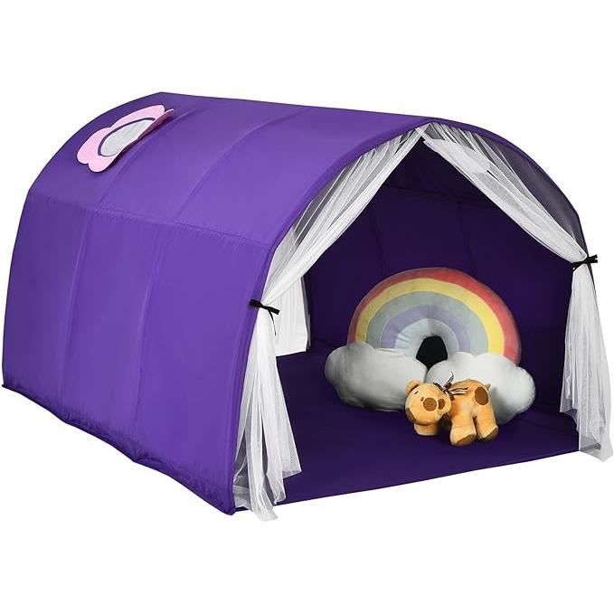 GOPLUS Tente de Lit Enfants avec Double Rideau en Maille en Forme de Tunnel, Sac de Transport, Tente de Jeu Portable, Violet