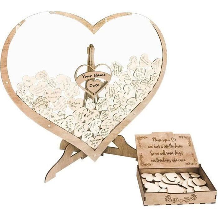 GOD12696-Livre d'or de mariage Registre d'invités alternatif avec cœurs en bois pour réception de mariage 80 coeurs