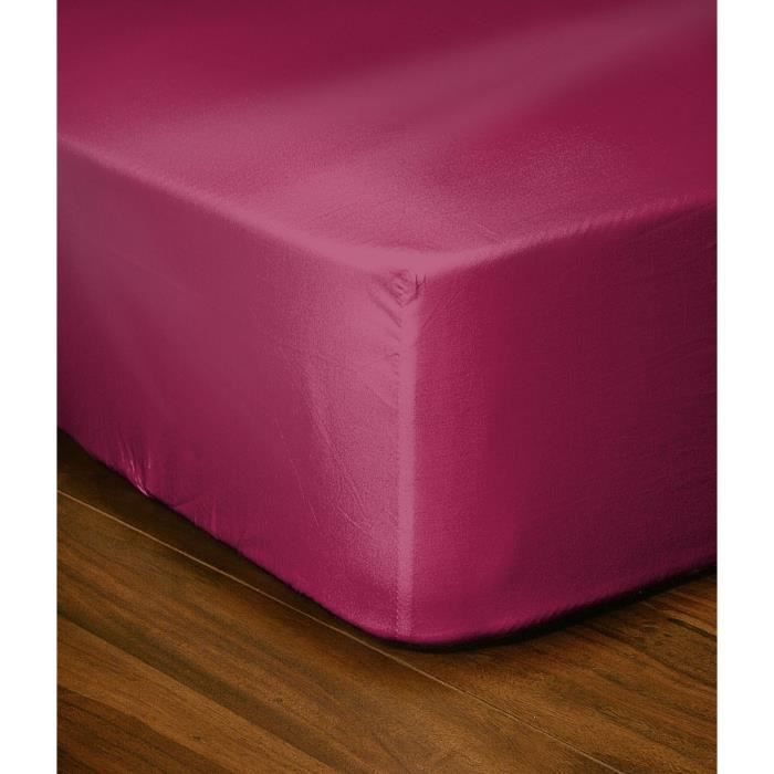 Drap housse uni 100% coton - Bonnet 25cm - Fushia - 140x190 cm