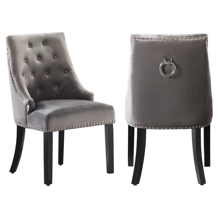 windsor - chaise capitonnée en velours gris foncé - style classique & design - pieds en bois - salle à manger, salon ou coiffeuse