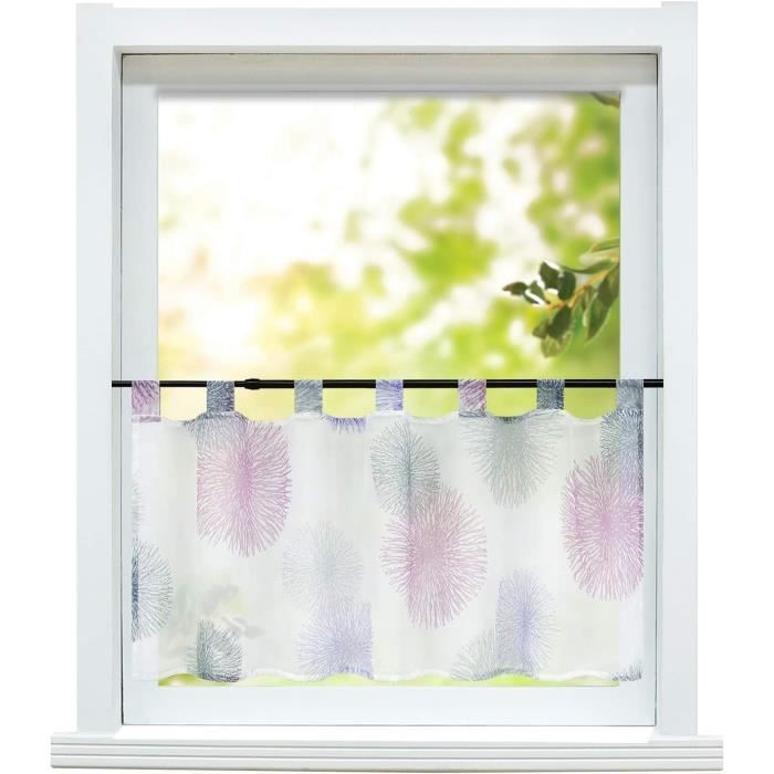 Hongya Rideau Brise Bise Blanc En Voile Vintage Fenetre Voilage Cuisine Avec Passants -Violet,L