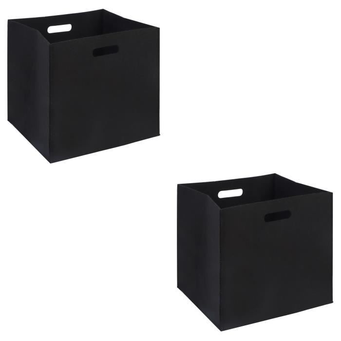 Lot de 2 boites de rangement en feutrine noir FELT, cube de rangement  pliable, ouvert dim 32 x 32 x 32 cm, design moderne - Cdiscount Maison