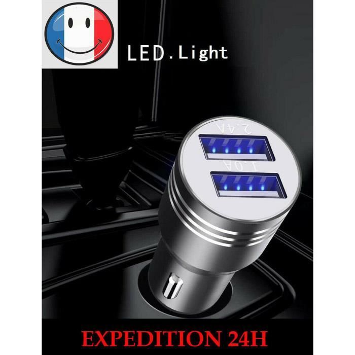 chargeur voiture allume-cigare 2 ports LED USB
