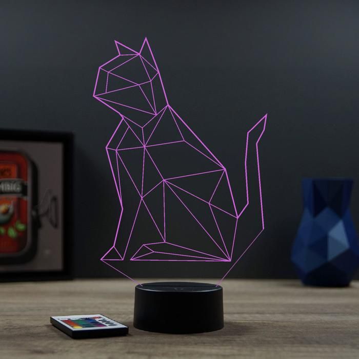 Lampe 3D Animal Chat Origami – LED – Idée Cadeau – Fabriquée en France