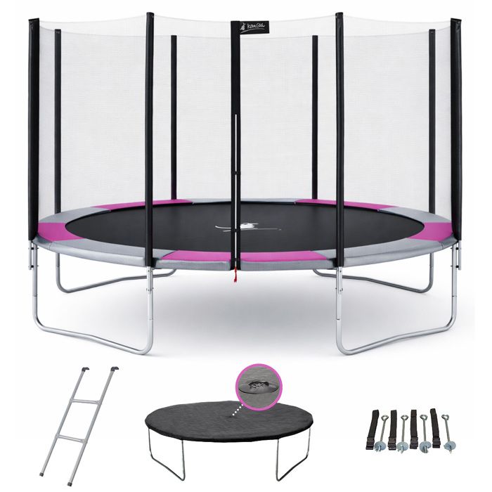 Trampoline KANGUI RALLI Ø 430 cm XXL Enfant Échelle Bâche Kit ancrage Extérieur CE NF EN71-14