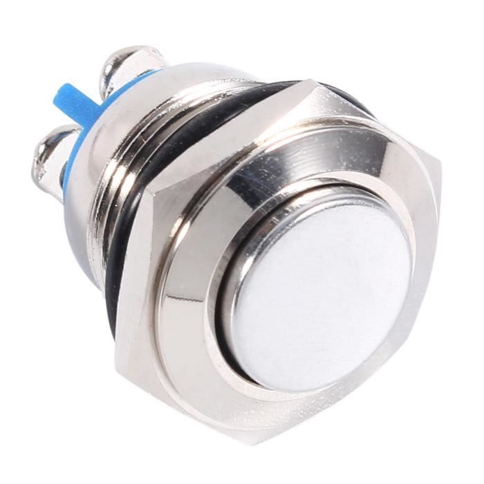Interrupteur Klaxon Momentané Taiss 16mm - LED Bleu 12V - 5A/250V - Prise 5 Fils - Pour Voiture, Camion