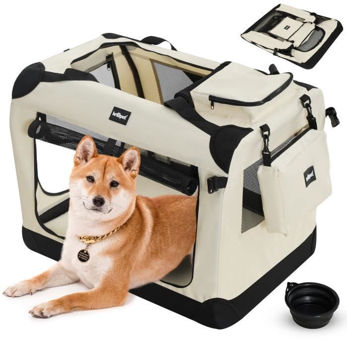 Meilleurs prix pour Leopet® Sac De Transport Pour Chiens - Gamelle, Pliable, Respirant, Taille L, Beige - Bagage, Panier Pour Animal De Compagnie, Voyage