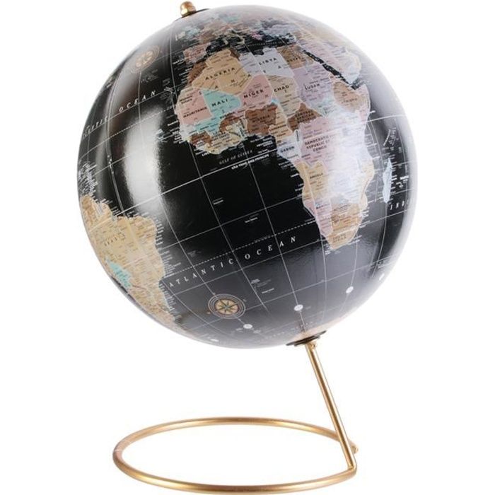 Globe terrestre métal 'Mappemonde' noir multicolore - 29x21.5 cm