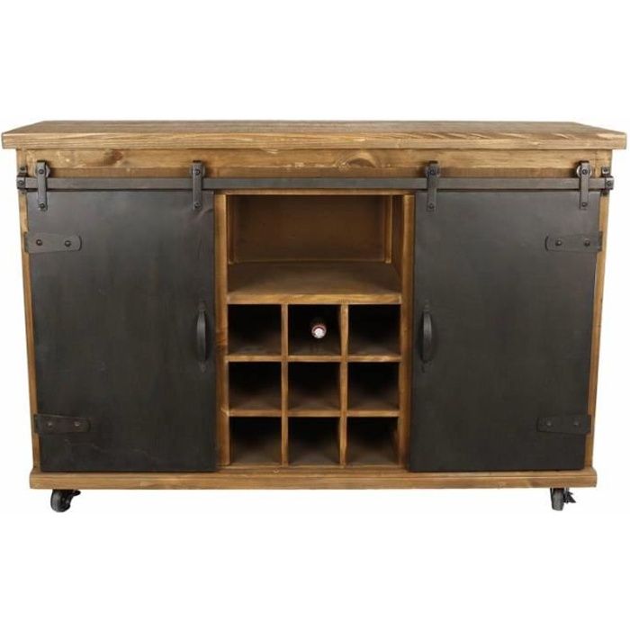 Bahut De Cuisine Meuble De Rangement Buffet Vinothèque Industriel En Acier Et Bois 38x74x114cm 74 Marron Noir