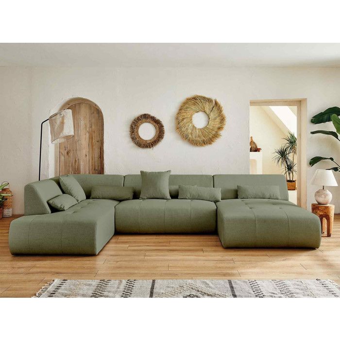 Onyx - canapé panoramique dangle gauche 7 places - en tissu - Vert sauge
