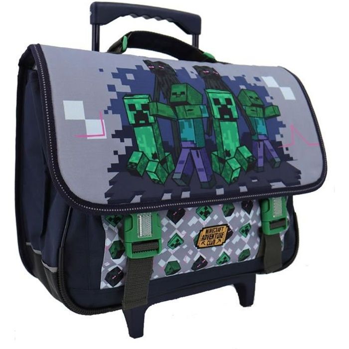 Cartable roulettes Minecraft Gris 41 CM 2 cpt Cdiscount