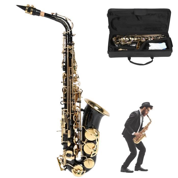 minifinker saxophone mi bémol Kit de Saxophone Alto E, Tube de pliage plat en laiton et électrophorèse à musique saxophone Noir