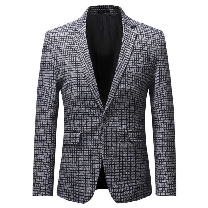 Veste De Costume Pour Homme Un Bouton à Carreaux Formel Costume De Mariage Col Tailleur Classique Gris