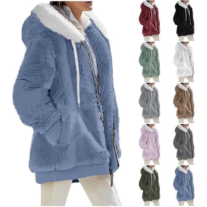 Veste Polaire Femme Hiver Teddy Sherpa Col Revers - Manteau Laine Épaisse Doux Poches Chaleur Vintage