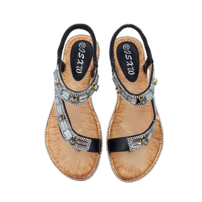 Sandales Plates Pour Femmes - Légères, Antidérapantes, Avec Strass Et Paillettes - Tailles Grandes Incluses