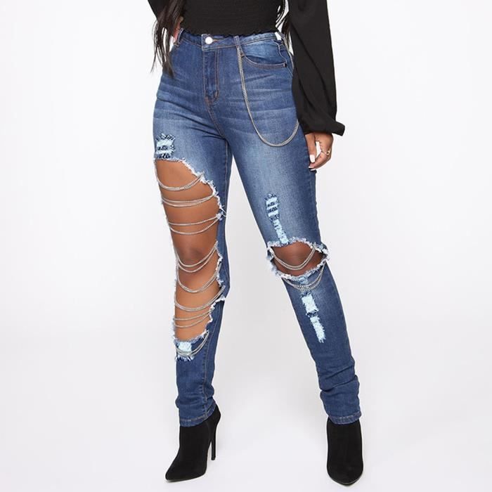Jean foncé troué femme deals