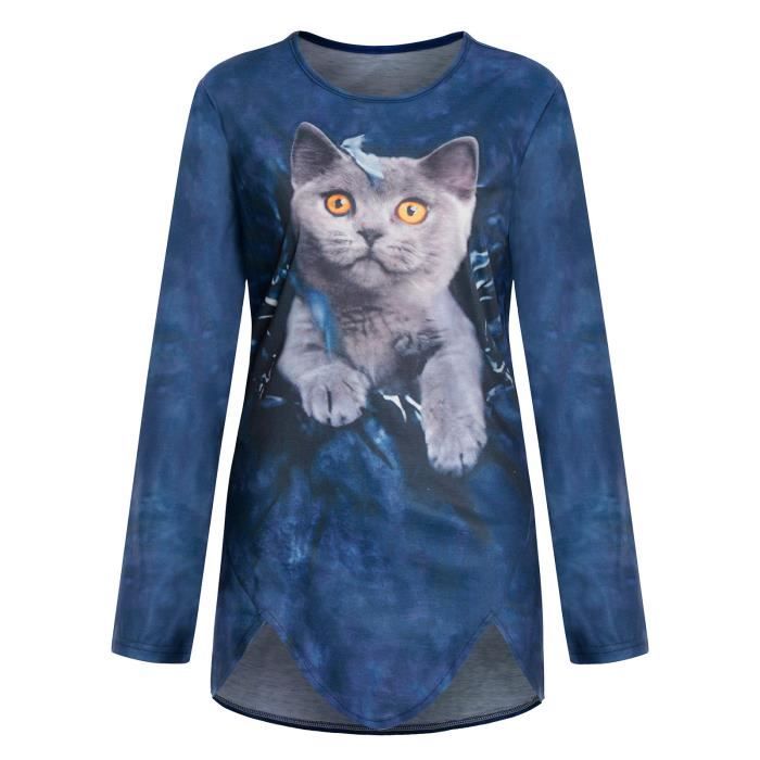 T-shirt Ample à Manches Courtes Kawaii - Motif Chat Et Poisson Brodé - Col à Capuche - Taille Unique