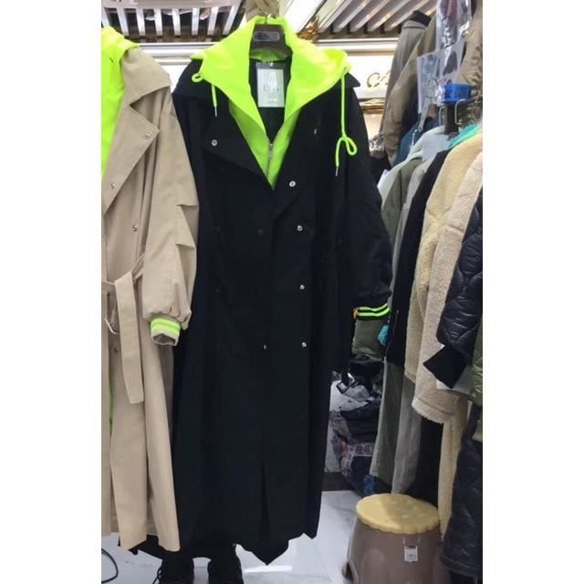 Printemps Automne Long Trench Coat Femmes Lâche Capuche Manteau Femme Réglable Taille Outerwear Coupe-Vent, Noir , S