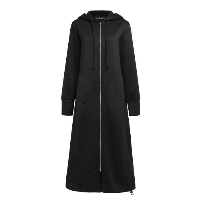 Sweat Long à Capuche Femme Zippé – Hoodie Oversize Automne Hiver Chaud Avec Poches Élégant Cardigan