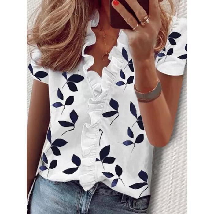 Chemise Élégante Femme - C[B88855745] - Manches Courtes - Col en V