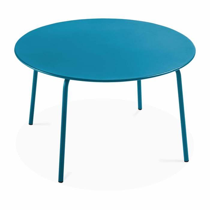 Table de jardin ronde en acier 6 places 120 cm bleu pacific Palavas Oviala