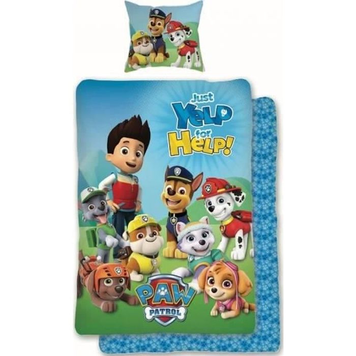 Parure De Lit Bébé Paw Patrol Chase - Housse Couette 100x135 Cm + Taie 40x60 Cm - Coton Oeko-Tex