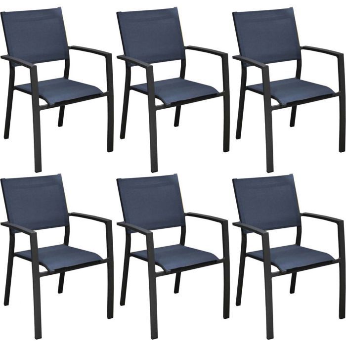 fauteuils de jardin - proloisirs - games - aluminium et toile - lot de 6