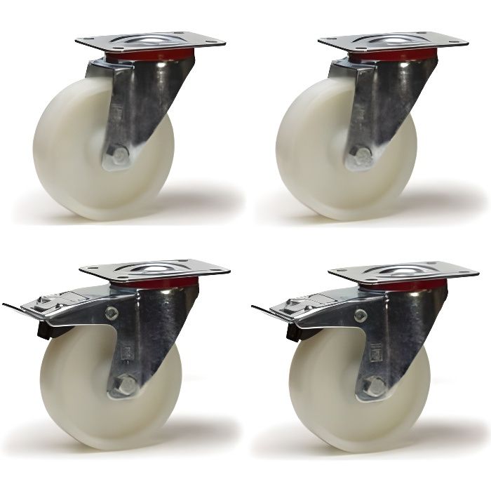 Lot De 4 Roulettes Pivotantes HTR - Caoutchouc Bleu élastique, Diamètre 125mm, Charge 450kg, Neuves