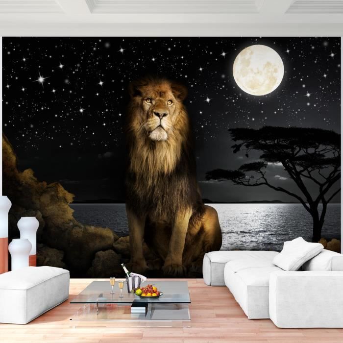 Runa art Papier Peint Intissé Tapisserie Afrique Nuit Lion 352x250 cm (8,8 M2) - 8 Bandes Faciles à Coller 9445011a