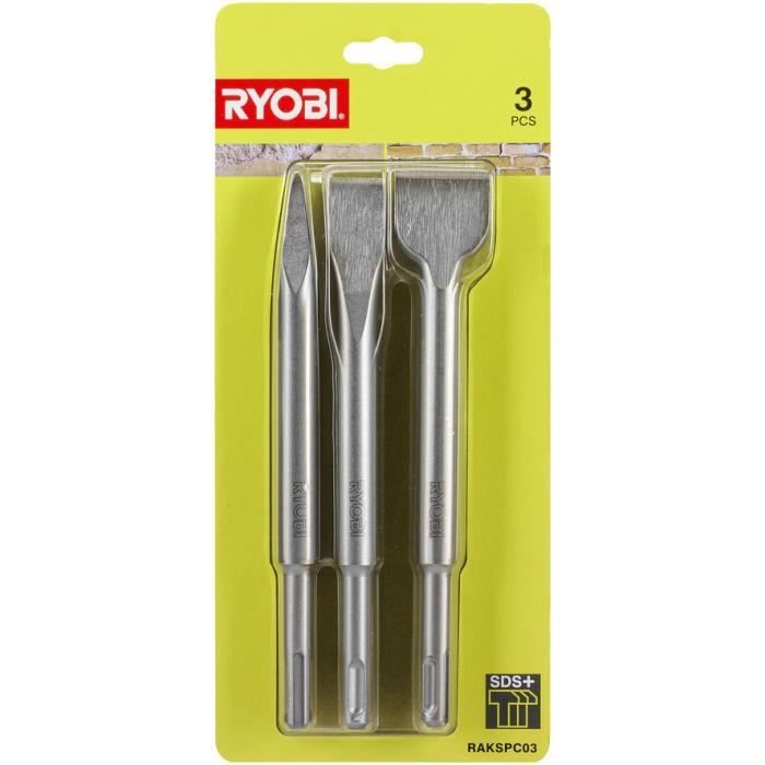 Kit 3 burins SDS+ RYOBI - pointe, plat, bêche