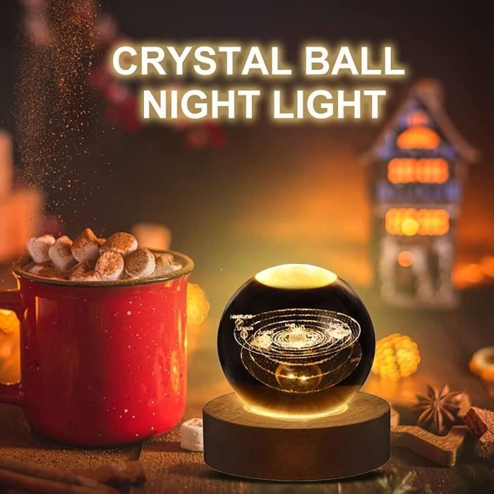 Veilleuse Boule De Cristal USB / Solaire - Lampe D'ambiance Pour Nuit - Blanche - Neuf