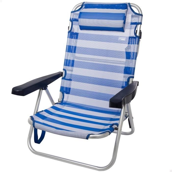 beach - chaise de plage pliante multipositions avec dossier réglable, coussin, accoudoirs ergonomiques et poignée de transpor[j742]