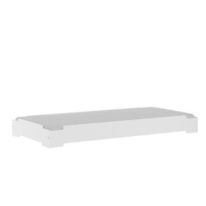 lit empilable avec sommier et matelas - sogan - stack - blanc - 1 place - a lattes - mdf - haute densité 13 cm