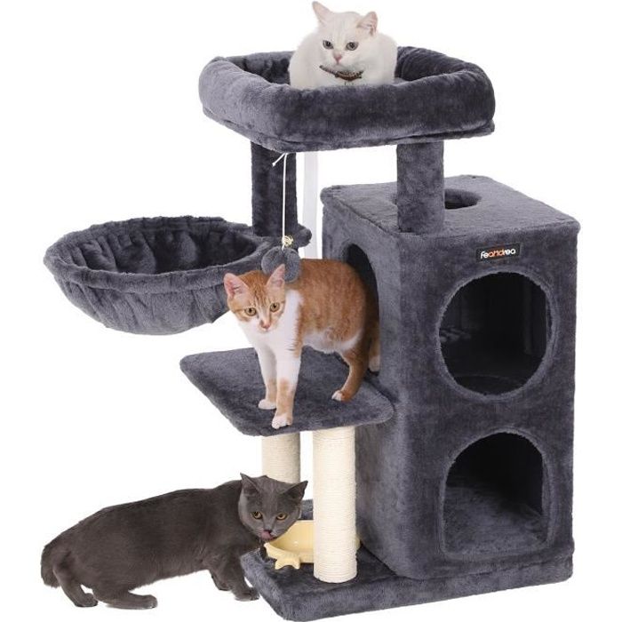 Arbre A Chat Hauteur De 85 Cm 2 Niches Griffoir Plateforme Jouet Bol Colonne En Sisal Gris Cendre Feandrea Cdiscount Animalerie