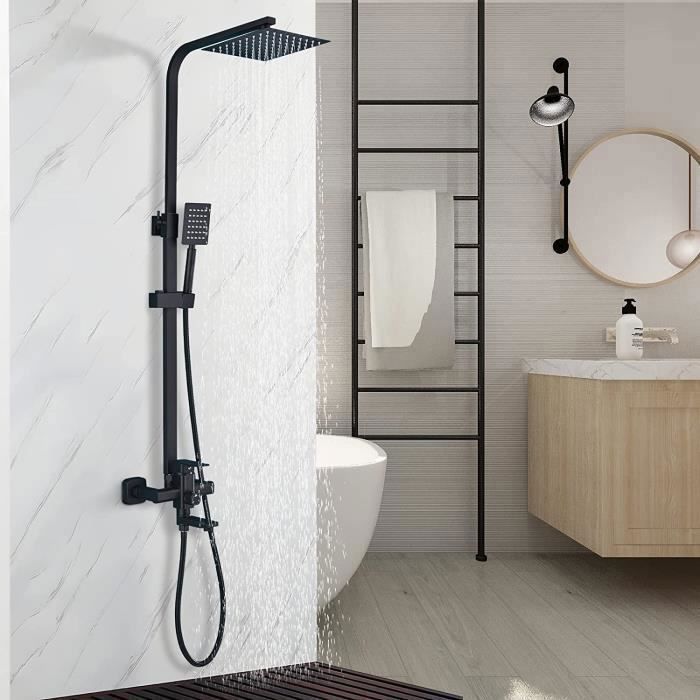 SUGUWORD Colonne de Douche noir avec Mitigeur Système de Douche Réglable,Pommeau de Pluie 12"-3 modes Robinet de douche et baignoire