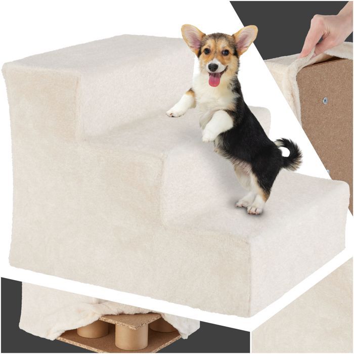 Meilleurs prix pour TECTAKE Escalier pour animaux domestiques PAW PATH avec housse en peluche 37x45x34,5cm maximum 50kg - Sable