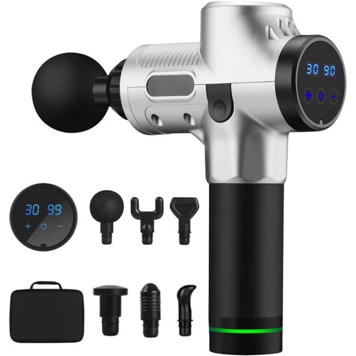 Pistolet De Massage Musculaire Mini Portable Uplaytec - 35DB Ultra Silencieux - 6 Modes & 4 Têtes - Noir