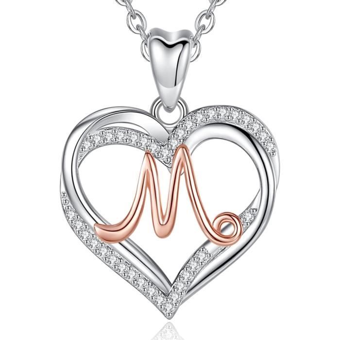 Collier Pendentif Cœur Et Initiale - Bijou Or Rose Pour Femme - Cadeau Personnalisable