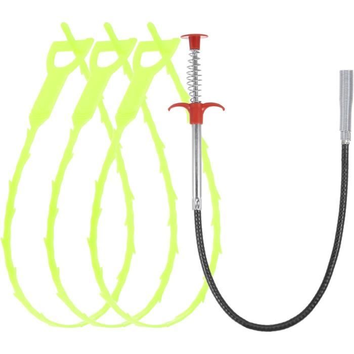 Vidange Déboucheur Dissolvant Outil 24Pouces Égout Nettoyage Crochet Inox Acier & 3Pcs 20Pouces