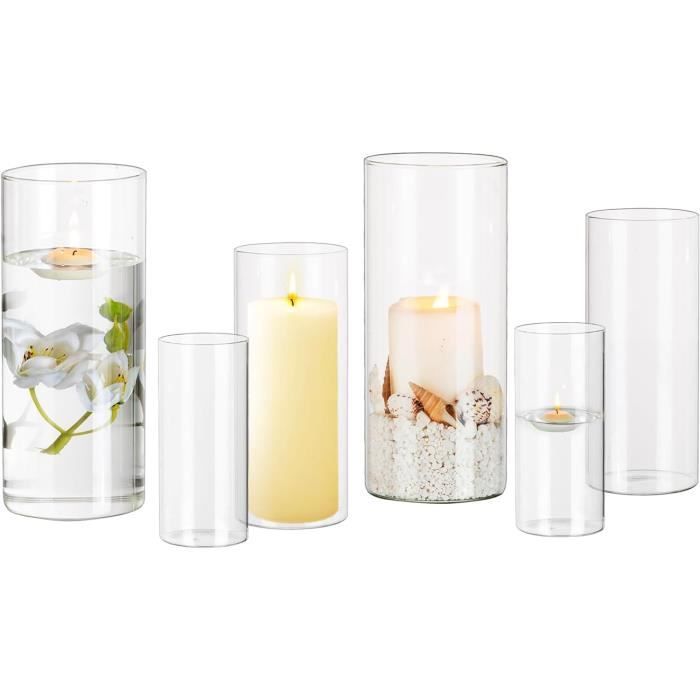 Lot De 2 Bougeoirs En Verre Hurricane - Cylindres Transparents Avec Couvercle Coupe-vent, Pour Bougies Coniques, Mariage, Noël, Cheminée