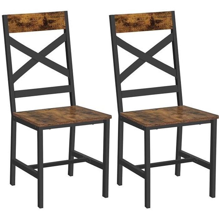 chaises de salle à manger - vasagle - style industriel - marron rustique et noir - lot de 2