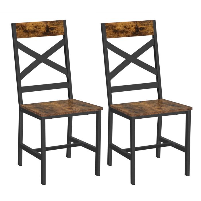 VASAGLE Lot de 2 chaises de Salle à Manger chaises de Cuisine Cadre en Acier Design Ergonomique Marron Rustique et Noir