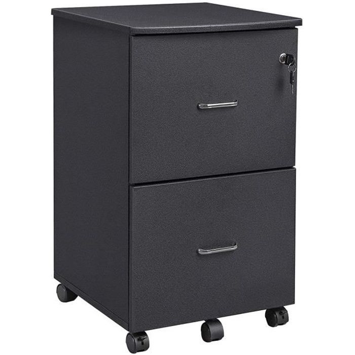 VASAGLE Caisson de Bureau Mobile2 Tiroirs Système de Blocage des roulettesRails de Suspension RéglablesNoir Granite LCD27BKV1