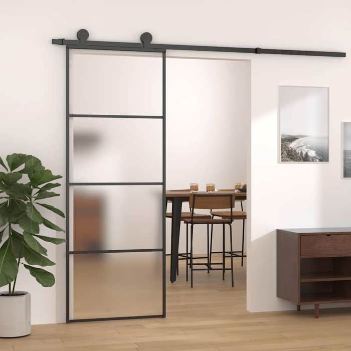 vidaXL Porte Coulissante Porte de Grange Porte dIntérieur Système de Porte Maison Butée de Porte Verre ESG Dépoli et 151655