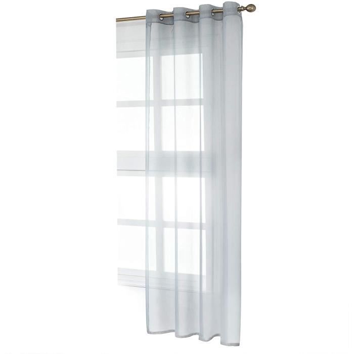 Rideaux Voilage Blanc 2 Pièces 140x245 Cm – Semi-Transparent à Oeillets – Décoration Fenêtre Moderne