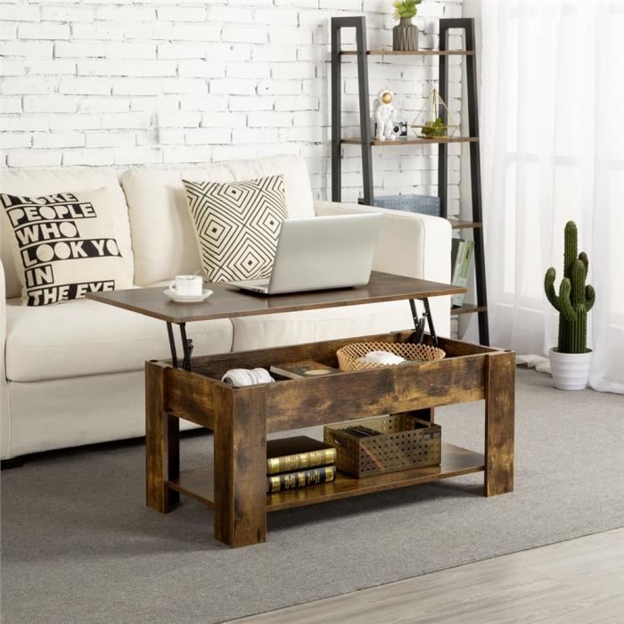 Table Basse avec Plateau Relevable Gris- Yaheetech - Table de Salon en