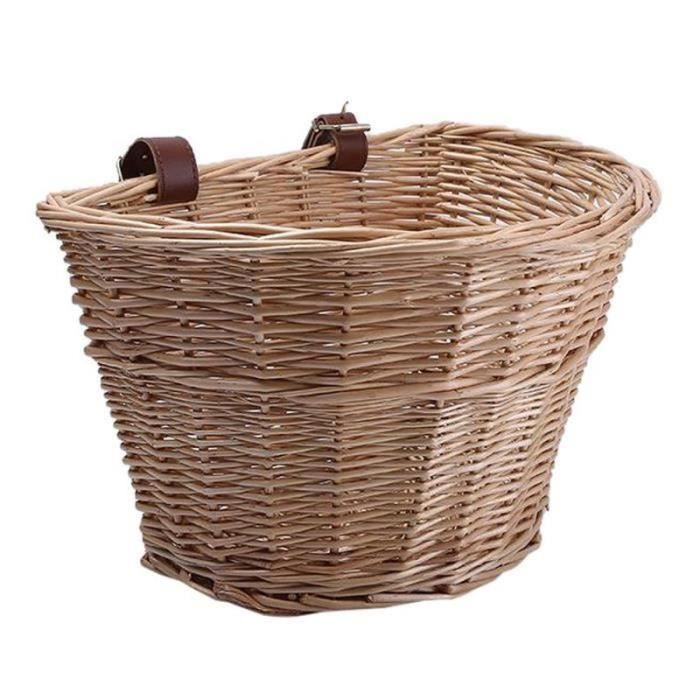 Panier Vélo Enfant Ovale En Rotin Avec Sangles, Couleur Marron Clair, Neuf