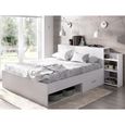 Lit avec tête de lit rangements et tiroirs 140 x 190 cm - Coloris : Blanc + Sommier - FLORIAN-1