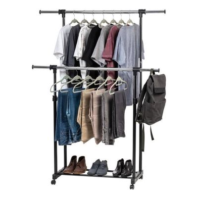Porte-Vêtements Sur Roulettes Double Canne - Extensible 80-160cm - Avec Étages à Chaussures