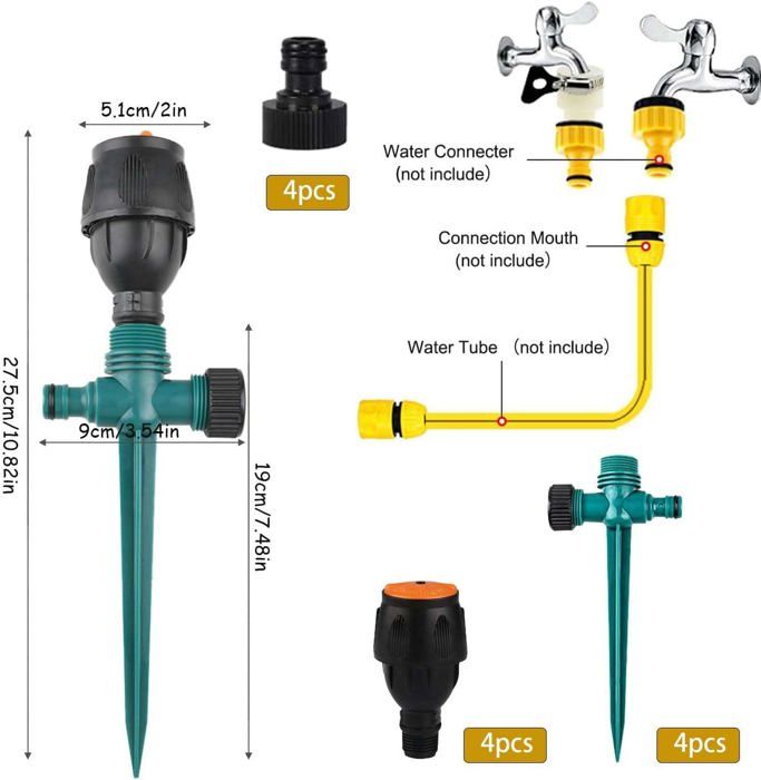 Bbaoo Lot De 3 Arroseurs De Jardin Automatiques 360° - Système D'Arrosage Goutte à Goutte Pour Pelouse Et Potager